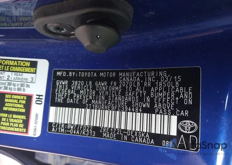 2015 Toyota Corolla S Plus z USA, uszkodzony, nr VIN 2T1BURHE9FC394484